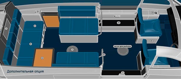 Схема салона судна на воздушной подушке Кайман на 9 человек